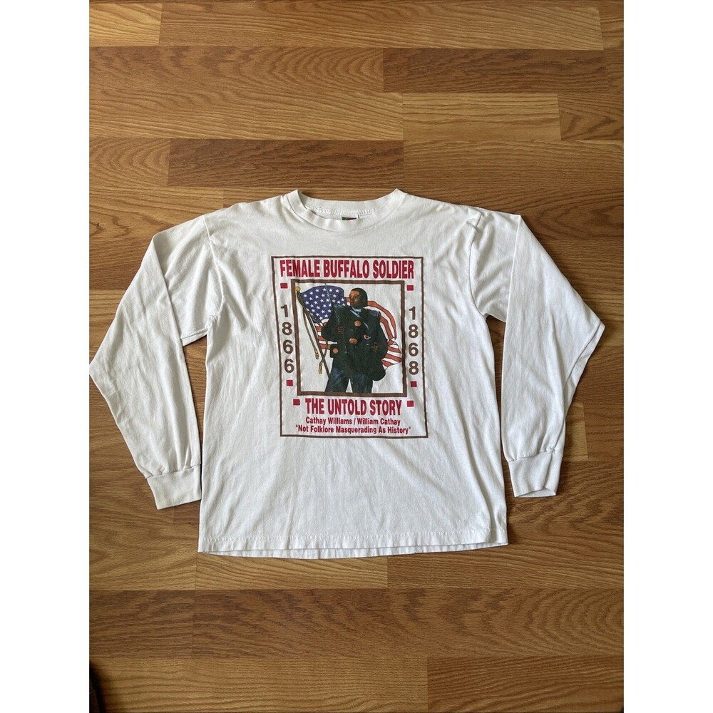 Vintage Female Buffalo Soldier Cathay Williams Long Sleeve Shirt Large 90s Rare